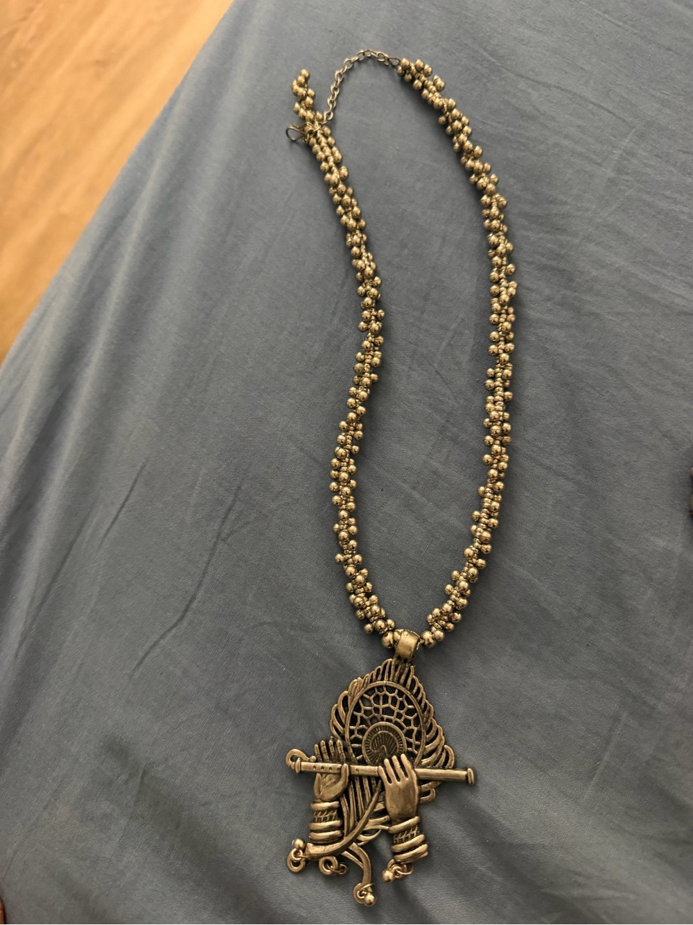 Antique silver Beaded Krishna Pendant Necklace